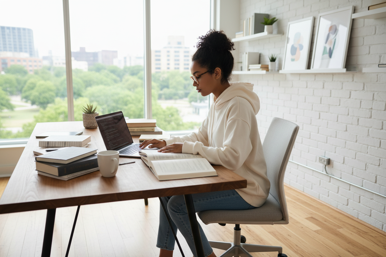 college girl studying